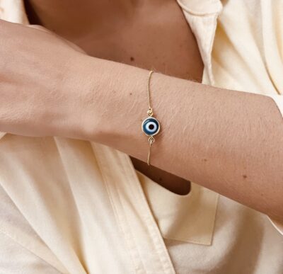 PULSEIRA DELICADA COM OLHO GREGO AZUL ESC. 10/24