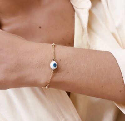 PULSEIRA BOLINHAS E OLHO GREGO MEIO 10/24