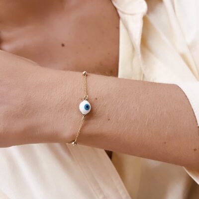 PULSEIRA BOLINHAS E OLHO GREGO MEIO 10/24